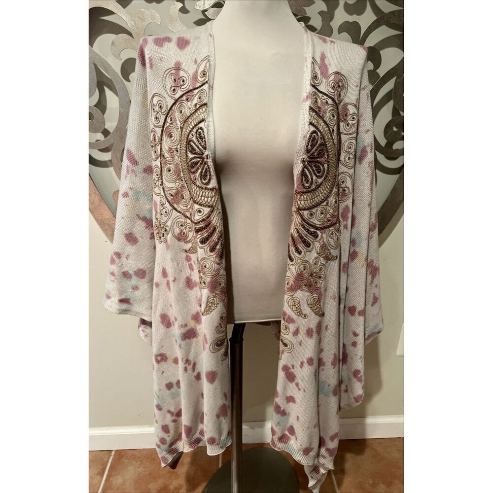 Soft Surroundings Shawl Poncho Tie Dye Beaded Ruana Wrap One Size NWT NEW